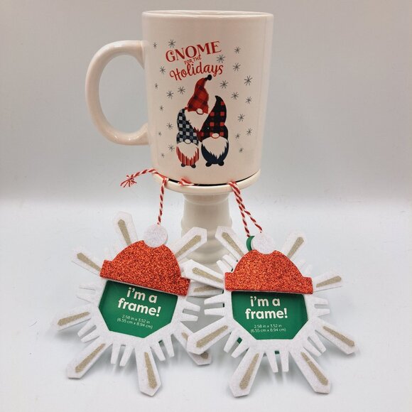 Winter Snowflake Picture Frame Set of 2 & Gnome Tea Coffee Mug Christmas Holiday - Picture 1 of 9